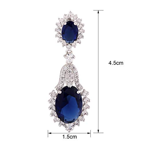 GULICX Vintage Design Long Luxury Oval CZ Stone Silver Tone Blue -Sapphire Color Drop Earrings - Image 2
