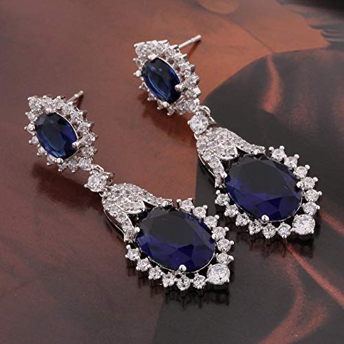 GULICX Vintage Design Long Luxury Oval CZ Stone Silver Tone Blue -Sapphire Color Drop Earrings - Image 4
