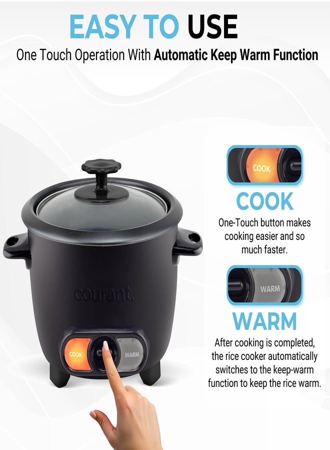 Courant Rice Cooker 8-Cup (Cooked), Removable Non-Stick Bowl, One Touch Rice Cooker, Black - Image 3