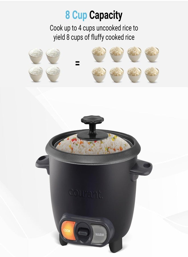 Courant Rice Cooker 8-Cup (Cooked), Removable Non-Stick Bowl, One Touch Rice Cooker, Black - Image 4