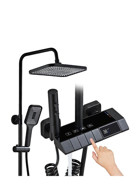 COOLBABY Black Shower System with LED Digital Display Shower Faucet Set Wall Mount Rain Mixer Shower Combo Set 4 Way Shower Fixture with 12" Rain Shower Head, 3 Mode Handheld Shower, Bidet Shower