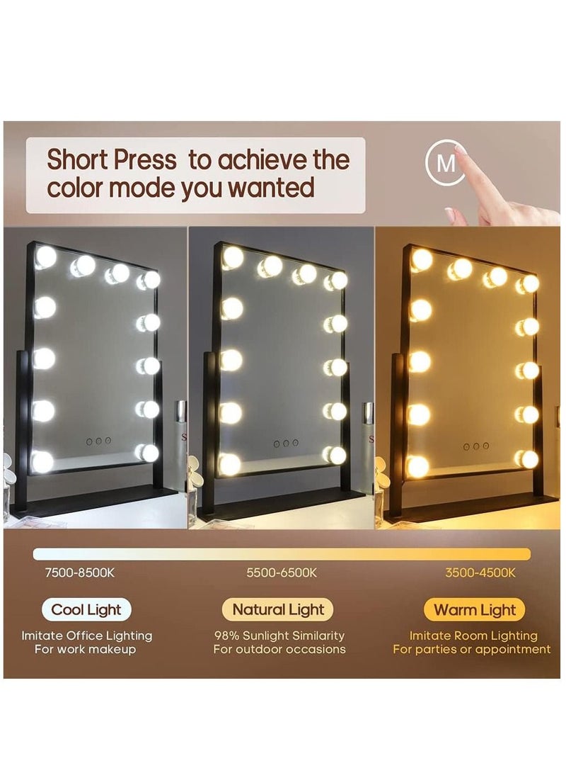 HOMESTAR Smart Touch Control Electric Tabletop Makeup Mirror, Vanity Mirror with 12 Dimmable Bulbs LED Lights, Three Color Lighting Modes, 360°Rotation - Image 3