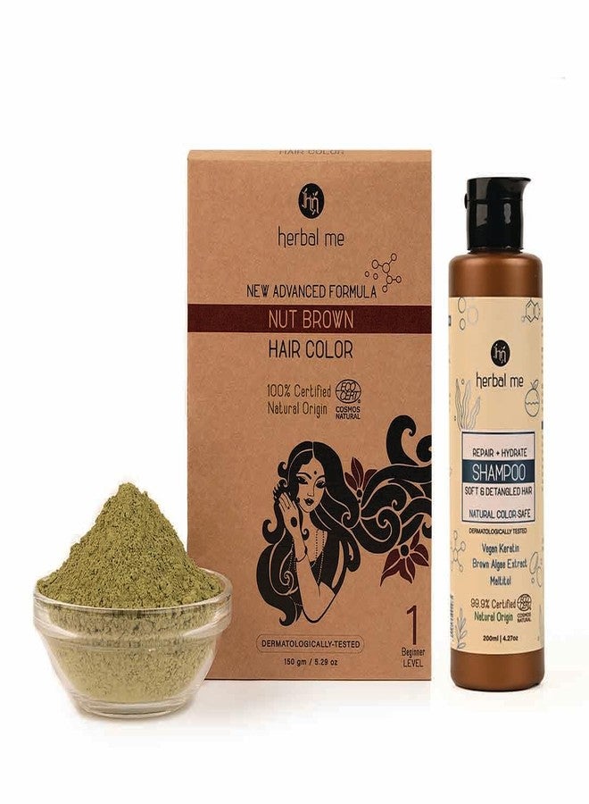 Herbal Me Combo Pack Of 2 , Nut Brown Hair Colour with Repair + Hydrate Shampoo , Chemical-Free - Image 1