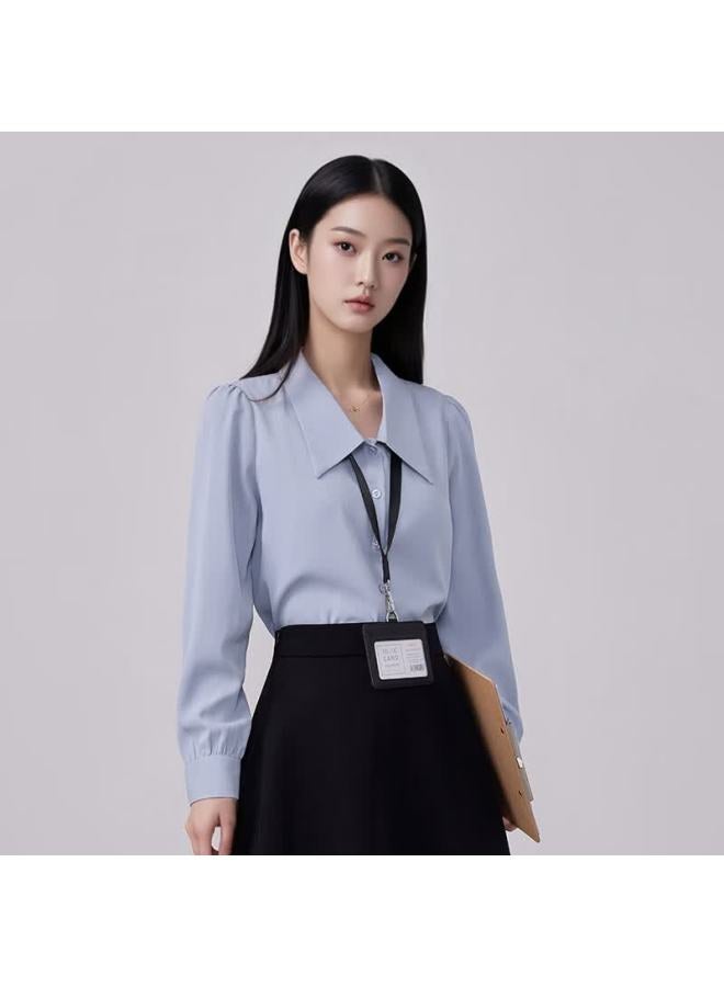Teluoman Wrinkle-free White Long-sleeve Blouse For Women, Elegant Casual V-neck Suit, Office Wear, Professional Attire, Interview Formal Shirt - Image 3