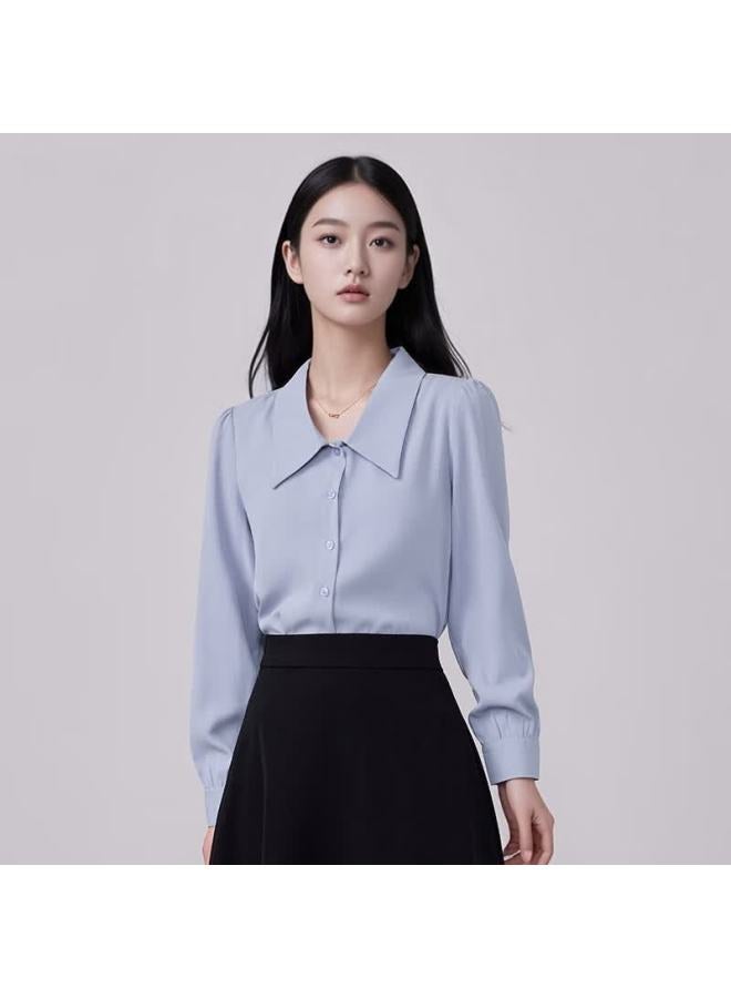Teluoman Wrinkle-free White Long-sleeve Blouse For Women, Elegant Casual V-neck Suit, Office Wear, Professional Attire, Interview Formal Shirt - Image 2