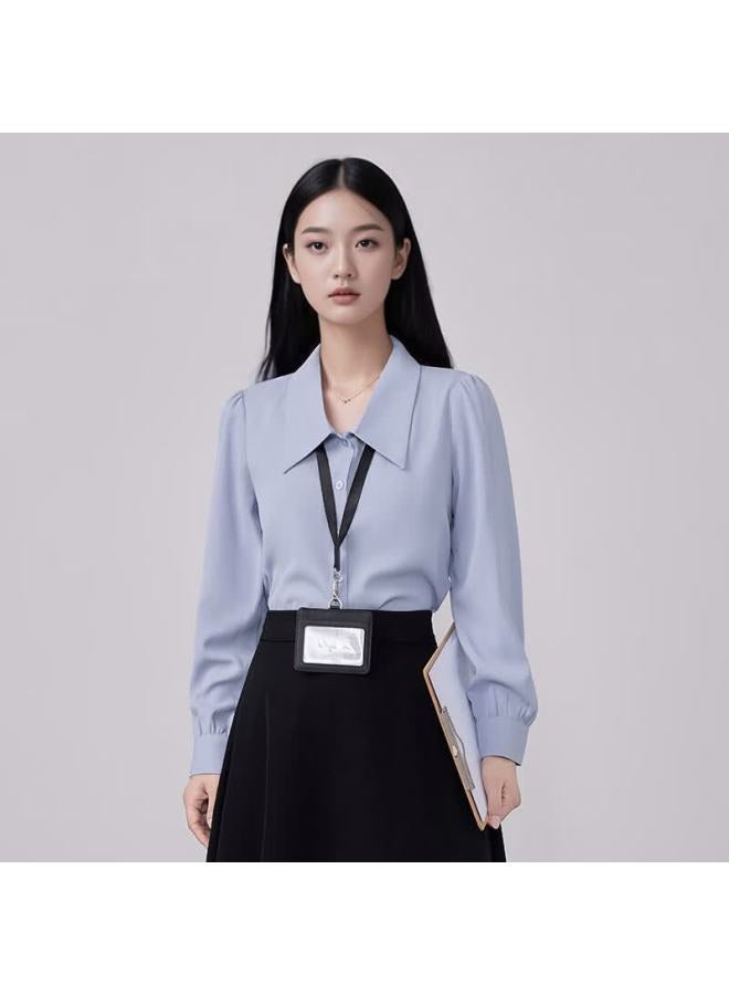 Teluoman Wrinkle-free White Long-sleeve Blouse For Women, Elegant Casual V-neck Suit, Office Wear, Professional Attire, Interview Formal Shirt - Image 1