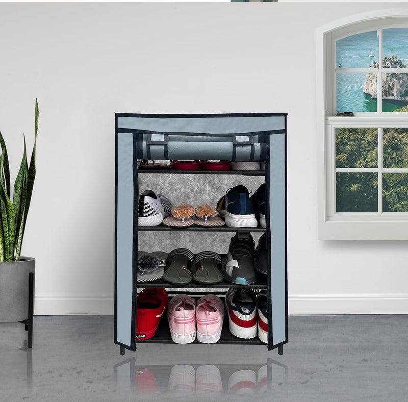 PHILOSHOP PHILOSHOP Premium 4Tiers Shoe RackMultipurpose Storage Rack with Dustproof Cover Iron Pipes Non Woven Fabric Plastic Connector Grey - Image 1