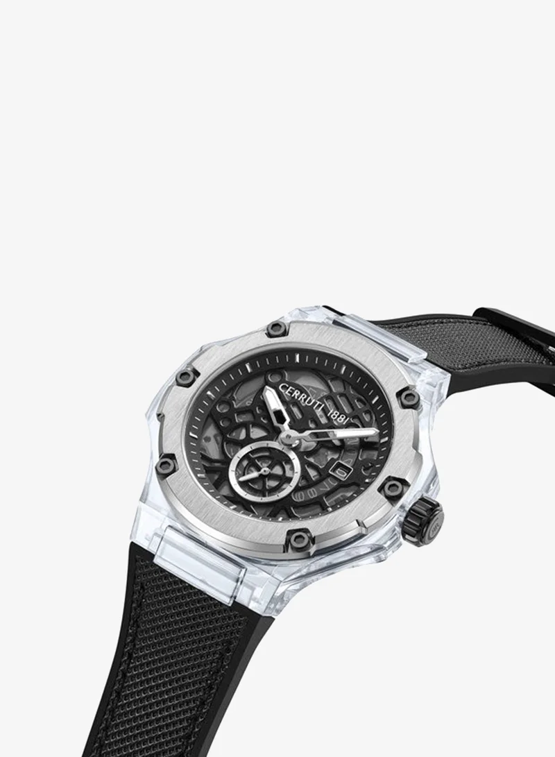 CERRUTI 1881 Lucardo 52mm Men's Analog Watch with Black Nylon-Genuine Leather Strap
