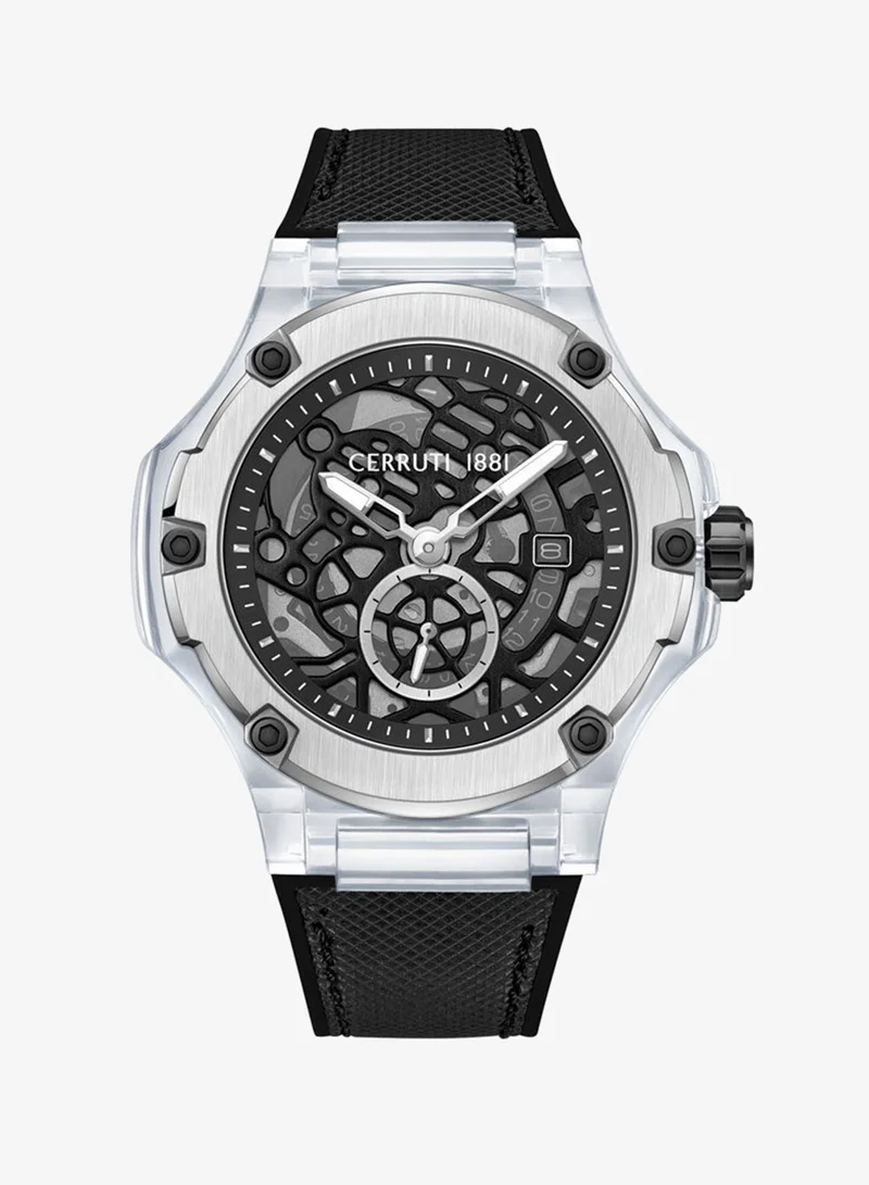 CERRUTI 1881 Lucardo 52mm Men's Analog Watch with Black Nylon-Genuine Leather Strap