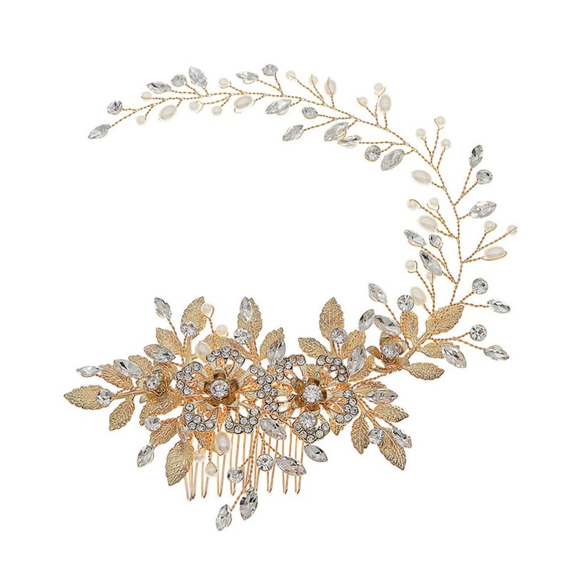 OSALADI Golden Alloy Hair Comb Wedding Side Comb Handmade Pearl Hair Comb Flower Bridal Hair Pieces Wedding Hair Jewelry for Brides Bridesmaids Women