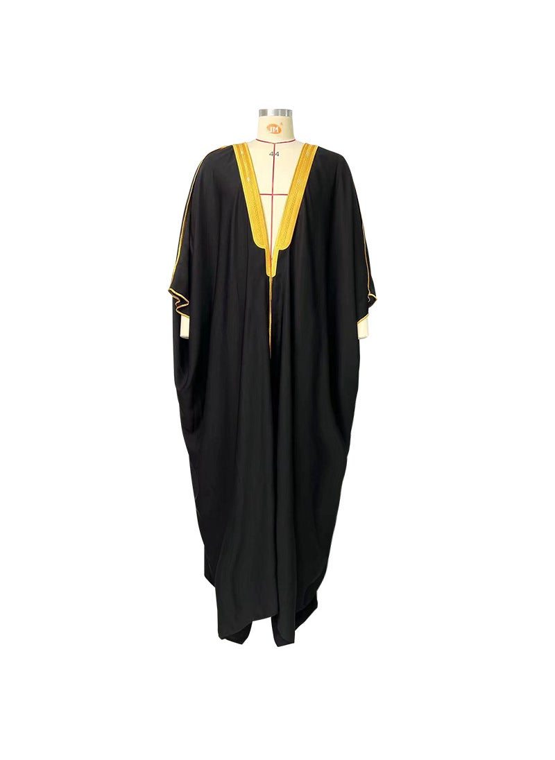 Generic Satin Embroidered Muslim Graduation Robe Black  - Image 5