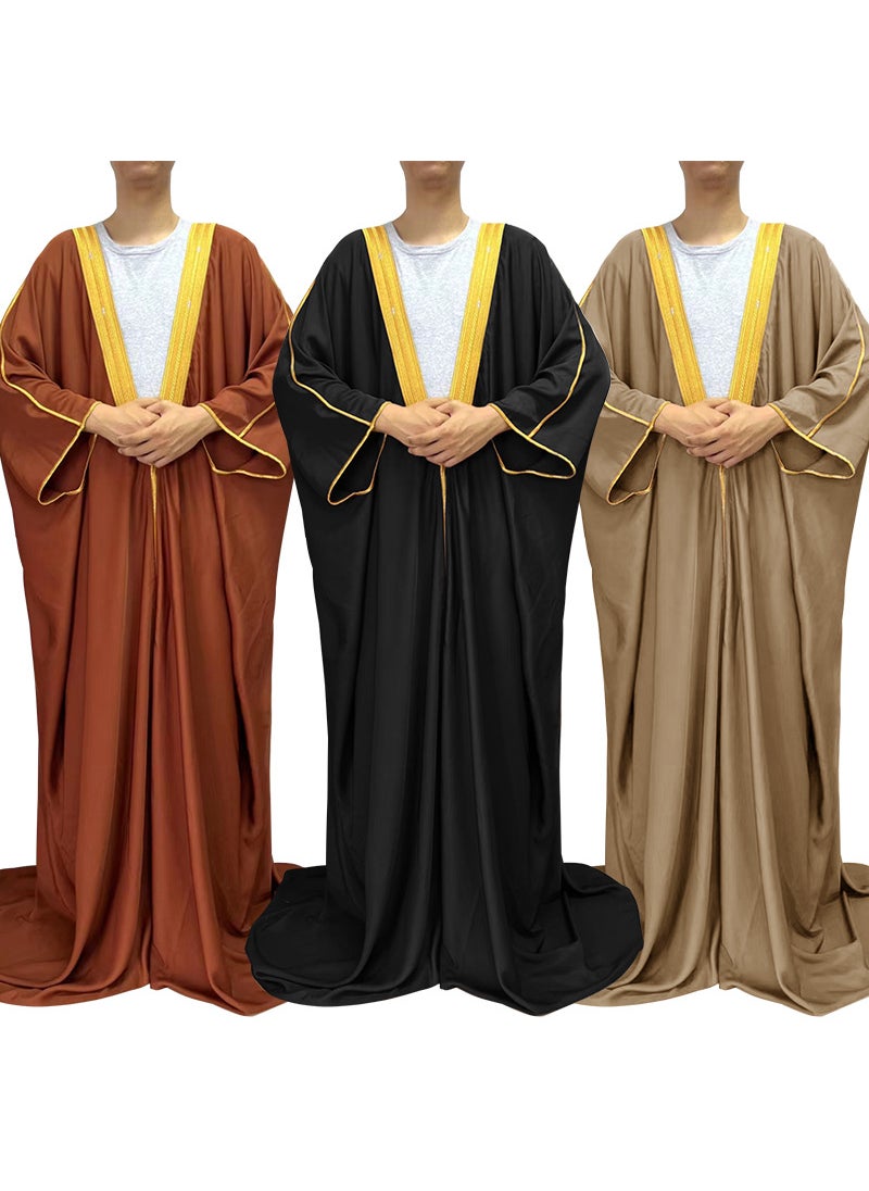 Generic Satin Embroidered Muslim Graduation Robe Black  - Image 2