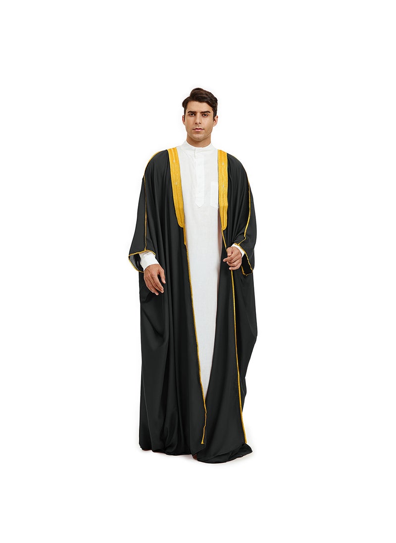 Generic Satin Embroidered Muslim Graduation Robe Black  - Image 1