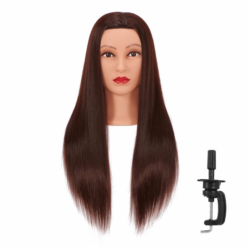 Headfix 2628 Long Hair Mannequin Head Synthetic Fiber Hair Hairdresser Practice Styling Training Cosmetology Manikin Doll Head with Clamp