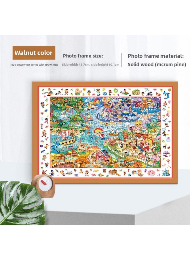 Solid Wood Photo Frame Mounted Creative Picture Frame Wall Hanging 500 Pieces 1000 Pieces Puzzle Special Picture Frame Wooden Exquisite Picture Frame-Color:Eye Test With Drawing Puzzle Frame-walnut Color - Image 1