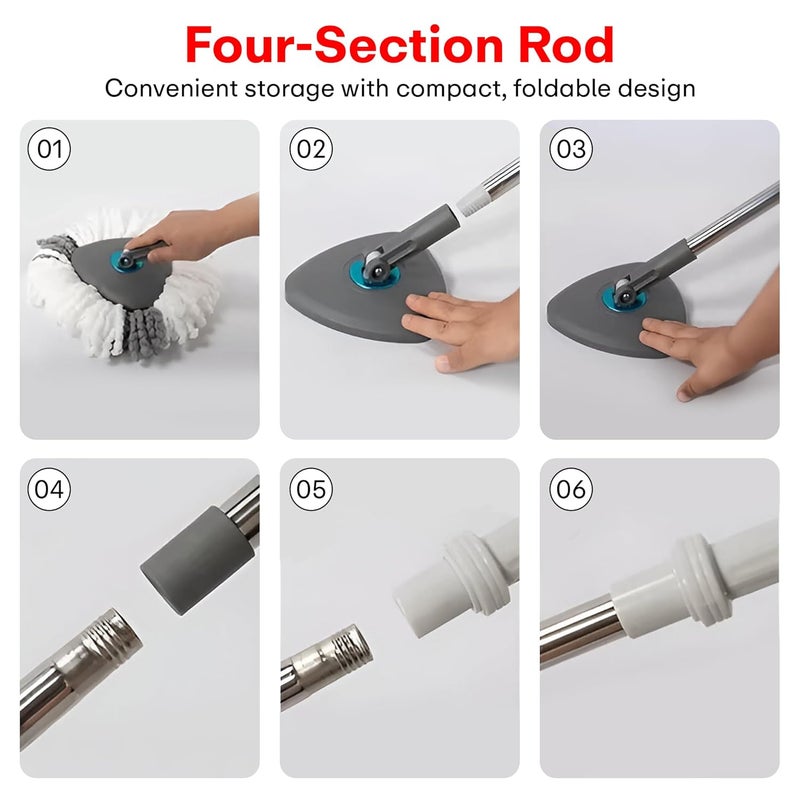 PRIME PICK Twin Spin Mop with Pedal Triangle Extendable Ceiling Fan Cleaning Brush Stainless Steel Wringer Puller Handle Microfiber Dry Wet Mop Floor Wall Fan Cleaning 2 Microfiber Refills - Image 5