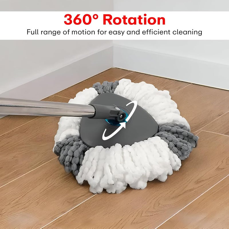 PRIME PICK Twin Spin Mop with Pedal Triangle Extendable Ceiling Fan Cleaning Brush Stainless Steel Wringer Puller Handle Microfiber Dry Wet Mop Floor Wall Fan Cleaning 2 Microfiber Refills - Image 4