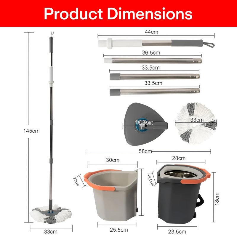 PRIME PICK Twin Spin Mop with Pedal Triangle Extendable Ceiling Fan Cleaning Brush Stainless Steel Wringer Puller Handle Microfiber Dry Wet Mop Floor Wall Fan Cleaning 2 Microfiber Refills - Image 2