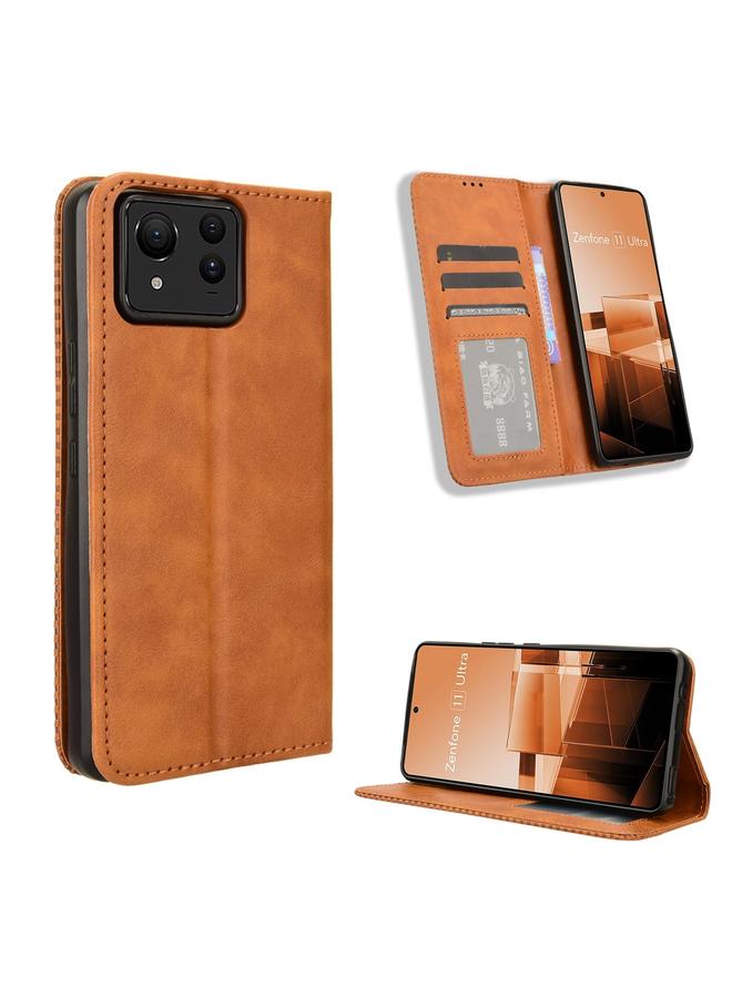S-TOP Case For Asus Zenfone 11 Ultra Magnetic Buckle Retro Texture Leather Phone Case - Image 1
