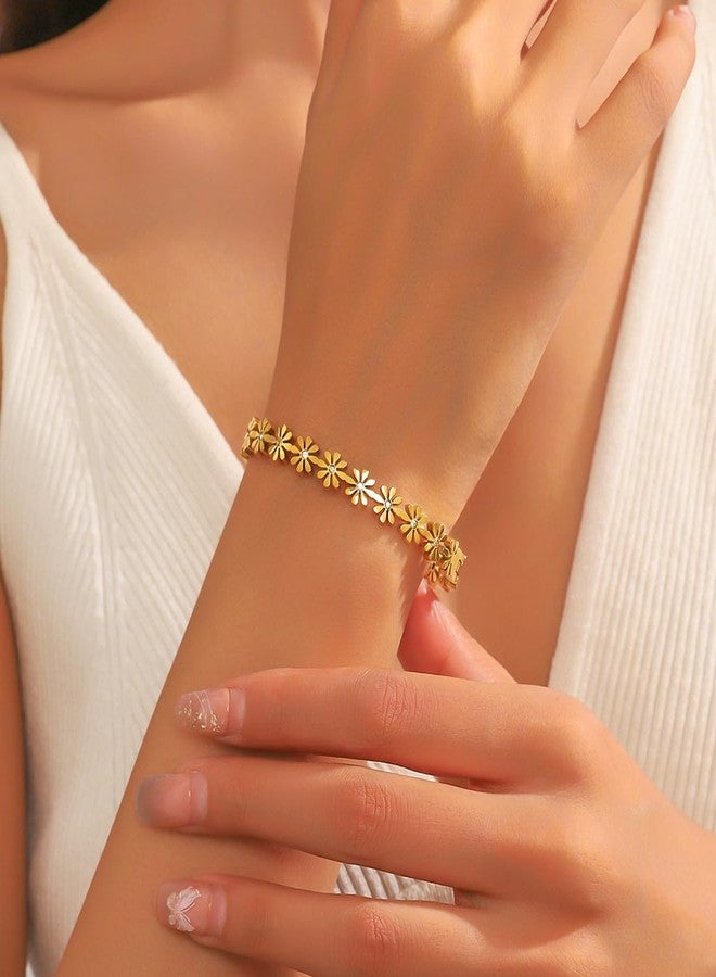 Aaishwarya 18K Gold Plated, Waterproof, Anti-Tarnish, Titanium Steel, Floral Open Bangle Bracelet| Gift for Women and Girls - Image 2