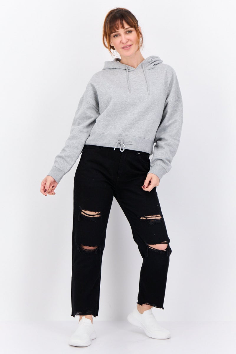 JUICE Women Hoodie Plain Long Sleeves Sweatshirt, Grey - Image 4