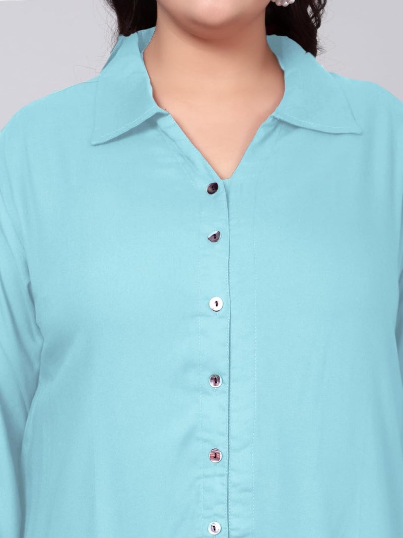 Indietoga Women Rayon Regular Fit Plus Size Casual Rayon Longline Shirt Tops(P10001505_Light Blue Solid_7XL) - Image 5