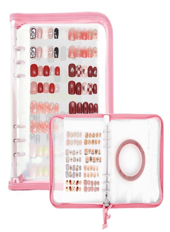 maycreate منظم أظافر MAYCREATE® القابلة للضغط مع 4 صفحات إدخال، حجم A5 كتاب جمع أظافر مزيفة القابل لإعادة الاستخدام لتخزين الأظافر عرض الأظافر لوازم صالون الأظافر مع شريط الأظافر، وردي - Image 1