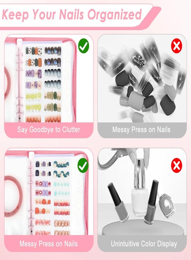 maycreate منظم أظافر MAYCREATE® القابلة للضغط مع 4 صفحات إدخال، حجم A5 كتاب جمع أظافر مزيفة القابل لإعادة الاستخدام لتخزين الأظافر عرض الأظافر لوازم صالون الأظافر مع شريط الأظافر، وردي - Image 5
