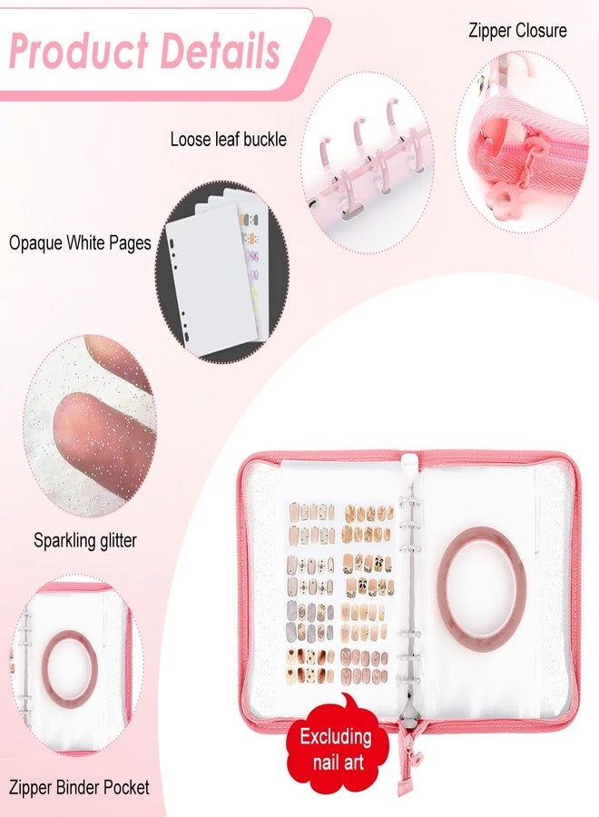 maycreate منظم أظافر MAYCREATE® القابلة للضغط مع 4 صفحات إدخال، حجم A5 كتاب جمع أظافر مزيفة القابل لإعادة الاستخدام لتخزين الأظافر عرض الأظافر لوازم صالون الأظافر مع شريط الأظافر، وردي - Image 3
