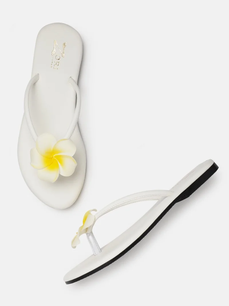 ZORIWORLD  BALI White Summer Flats for Women - Memory Foam & Floral Embellishment for Women | Best Price UAE