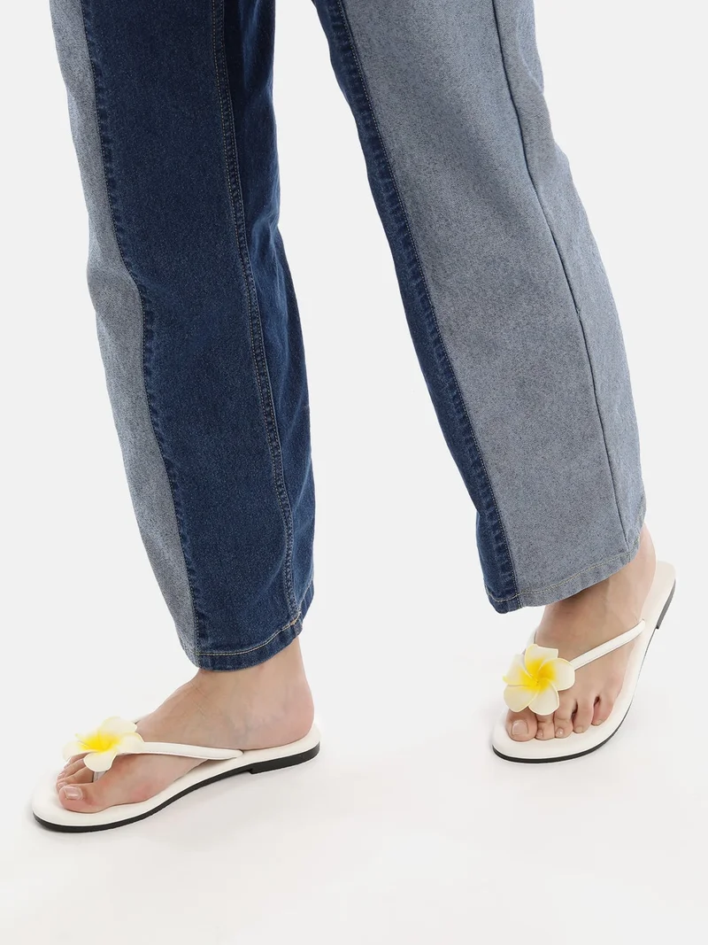 BALI White Summer Flats for Women - Memory Foam & Floral Embellishment