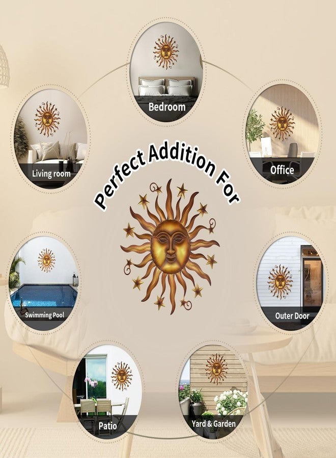 Liffy 24" Sun Metal Wall Art Outdoor Decor - 3D Sun Face Metal Wall Sculpture - Hanging Decoration Gift Ideal for Home Accent, Bedroom, Garden, Patio, Farmhouse - Lively and Vibrant - Image 3
