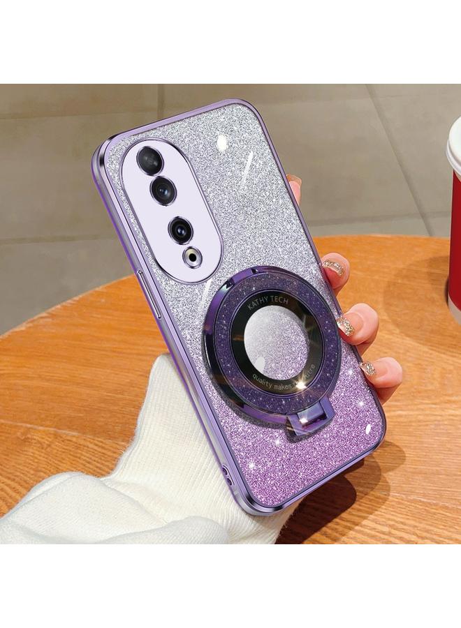 Green Tiger Case For Honor 90 Plated Gradient Glitter Round Holder TPU Phone Case - Image 1