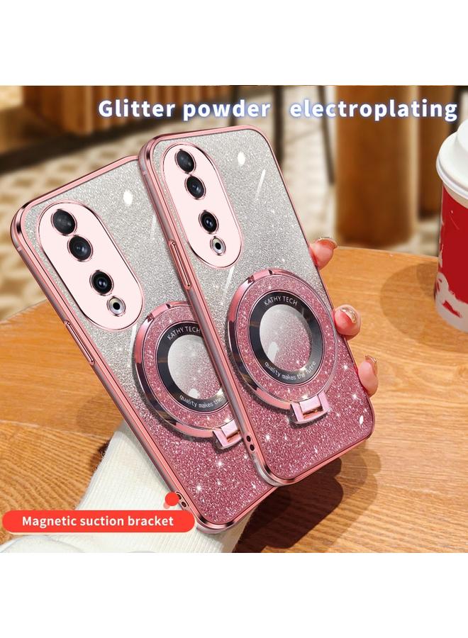 Green Tiger Case For Honor 90 Plated Gradient Glitter Round Holder TPU Phone Case - Image 3