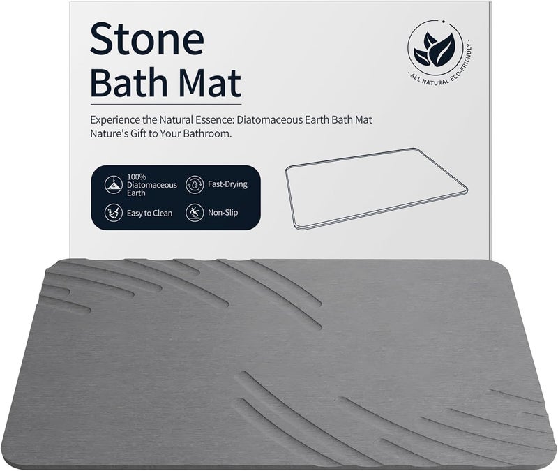 ZIKIBL Stone Bath Mat Diatomaceous Earth Shower Mat Non-Slip Super Absorbent Diatomite Stone Mats for Bathroom Floor/Ktichen Cuonter Quick-Drying Easy to Clean - Image 1