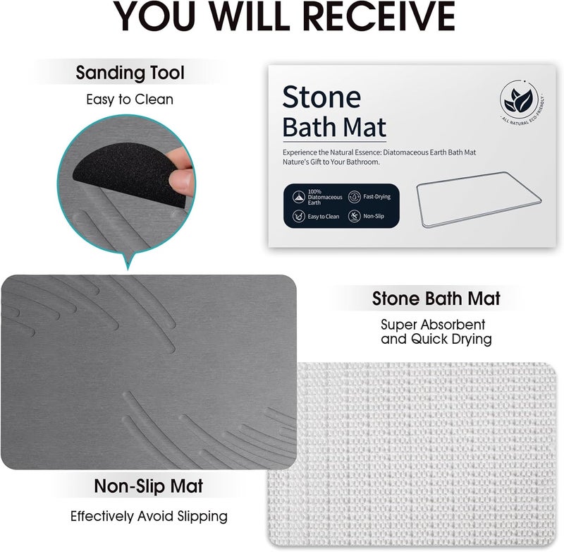 ZIKIBL Stone Bath Mat Diatomaceous Earth Shower Mat Non-Slip Super Absorbent Diatomite Stone Mats for Bathroom Floor/Ktichen Cuonter Quick-Drying Easy to Clean - Image 5