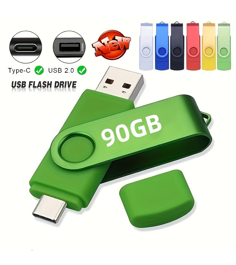 محرك أقراص فلاش USB-C أخضر سعة 90 جيجابايت، مزدوج النوع C OTG، تخزين عالي السرعة محمول - Image 1