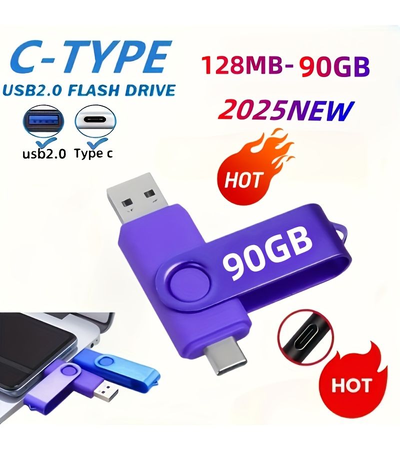 محرك أقراص فلاش USB-C أخضر سعة 90 جيجابايت، مزدوج النوع C OTG، تخزين عالي السرعة محمول - Image 2