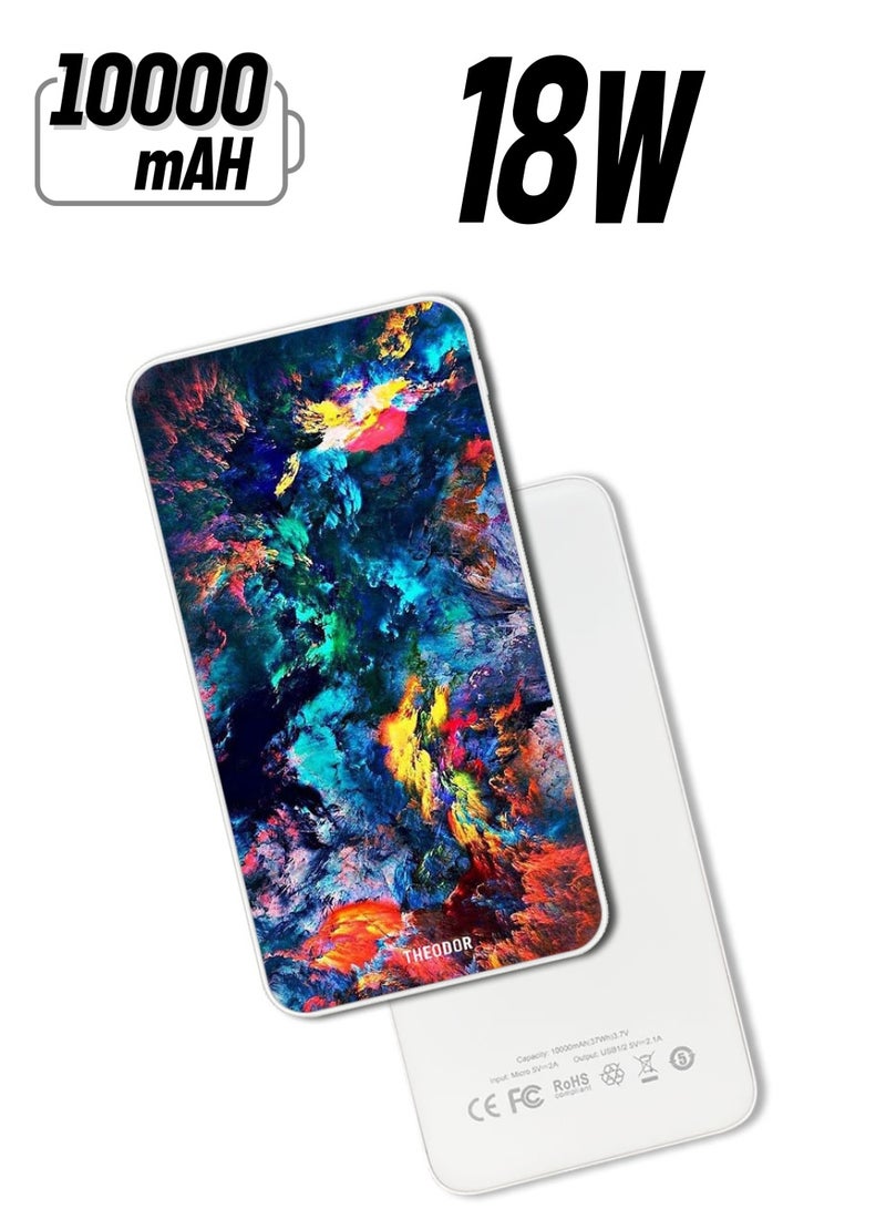 Theodor 10,000 mAh Super Fast Charging Ultra Compact Power Bank with Quick Charge & Power Delivery, Portable Charger For iPhone and Android Water Colour - Image 1