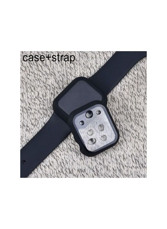 Cover With Screen Protector & Silicon Strap Replacement For Apple Watch - 44mm - Black
