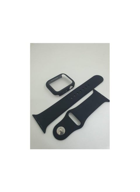 Cover With Screen Protector & Silicon Strap Replacement For Apple Watch - 44mm - Black