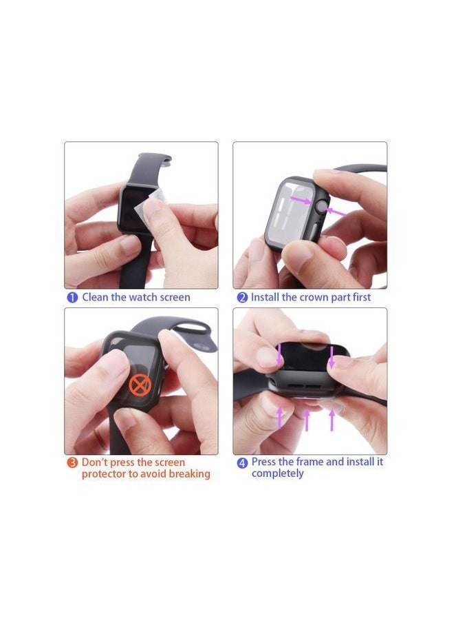 Cover With Screen Protector & Silicon Strap Replacement For Apple Watch - 44mm - Black