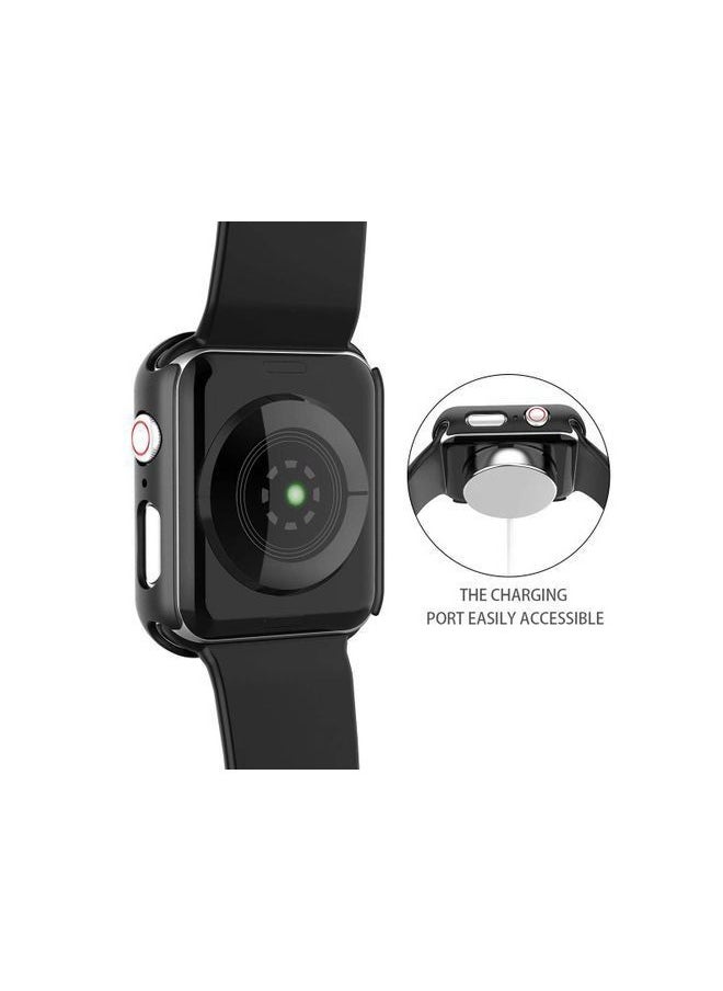 Cover With Screen Protector & Silicon Strap Replacement For Apple Watch - 44mm - Black