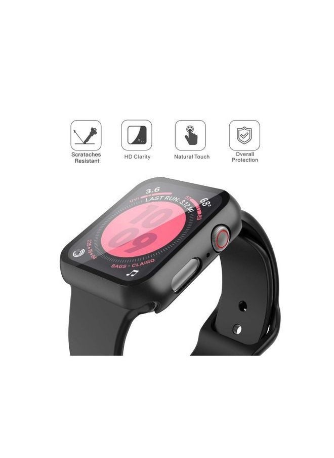 Cover With Screen Protector & Silicon Strap Replacement For Apple Watch - 44mm - Black