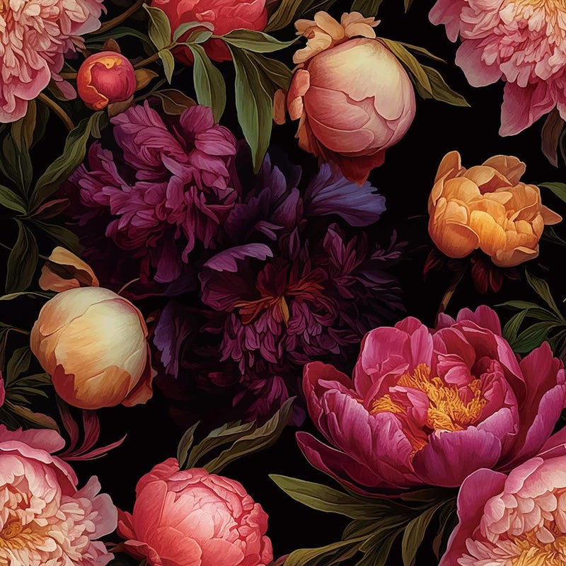 MuralPeel Vintage Pink Peony Floral Pink/Purple/Yellow Flowers Peel and Stick Wallpaper Self Adhesive Removable Easy Peel Off Contact Paper Stick on Wall Paper for Bedroom Cabinet Renter Friendly - Image 1