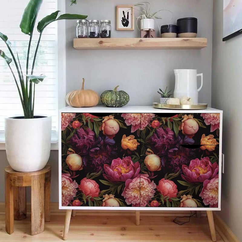 MuralPeel Vintage Pink Peony Floral Pink/Purple/Yellow Flowers Peel and Stick Wallpaper Self Adhesive Removable Easy Peel Off Contact Paper Stick on Wall Paper for Bedroom Cabinet Renter Friendly - Image 5