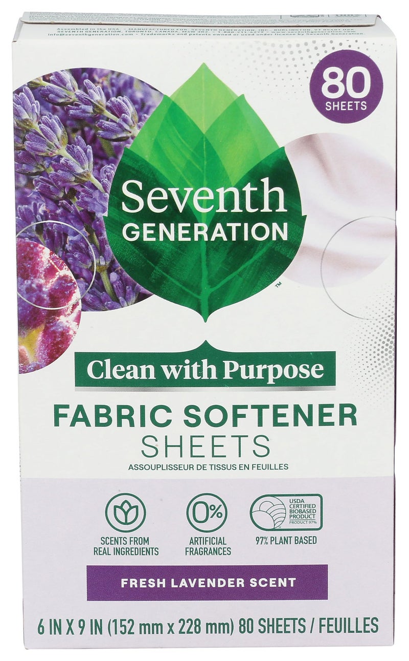 Seventh Generation, Fabric Softener Sheets Lavender, 80 Count - Image 1