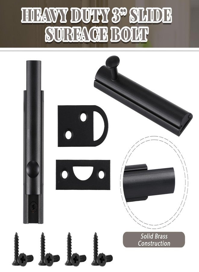 Lothee 4 Pcs Door Latches for Top of Door Solid Brass Surface Bolt 3", Door Slide Bolt Matte Black Lock - Image 3