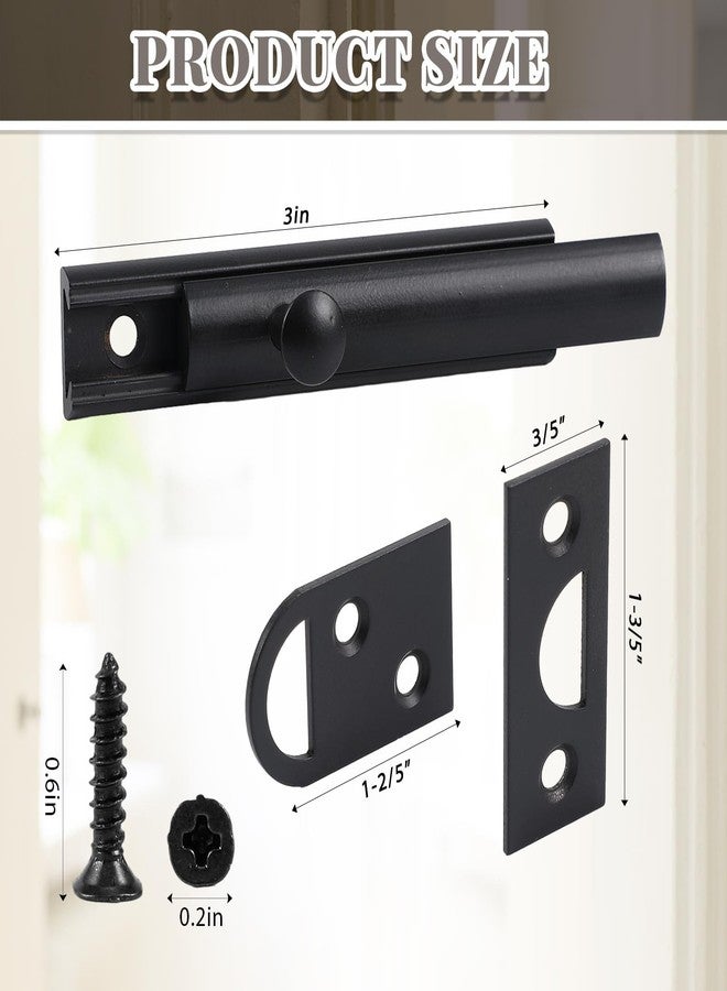 Lothee 4 Pcs Door Latches for Top of Door Solid Brass Surface Bolt 3", Door Slide Bolt Matte Black Lock - Image 2