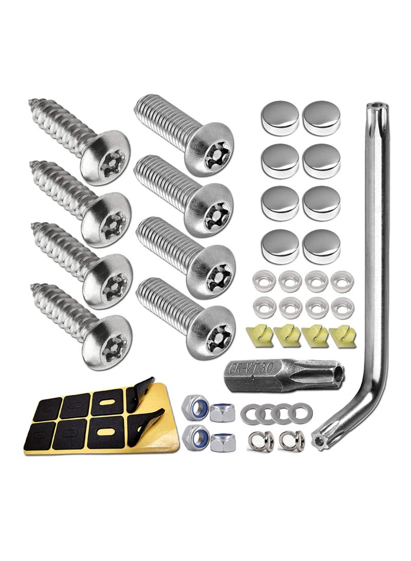SYOSI Anti Theft License Plate Screws Set Stainless Steel Bolts Fasteners Kits for Car Tag Frame 1/4" M6 Security Screw Set with Rust Proof Chrome Screw Caps Cover Tamper Resistant Mounting Hardware - Image 1